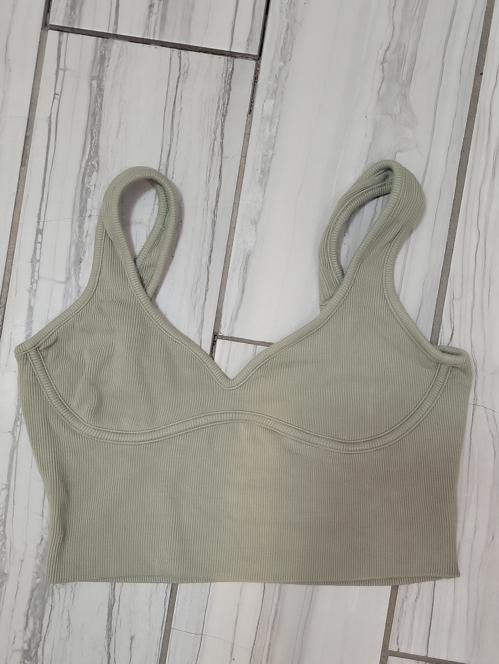 Ribbed V-Neck Bralette in Sage Green